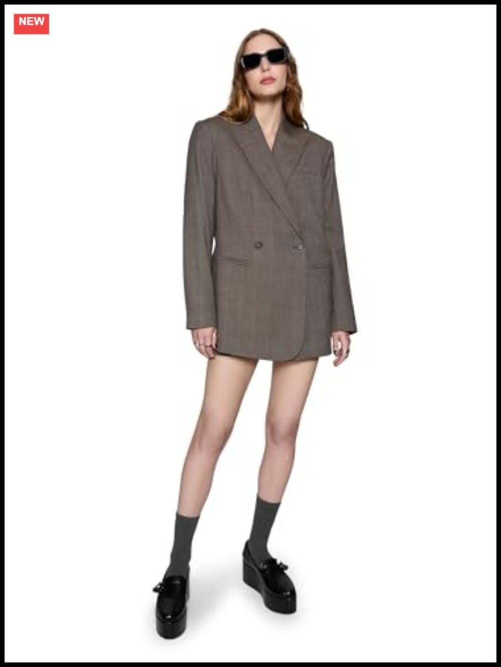 Wool Blend Plaid Oversized Blazer Button Notch Collar Business Casual